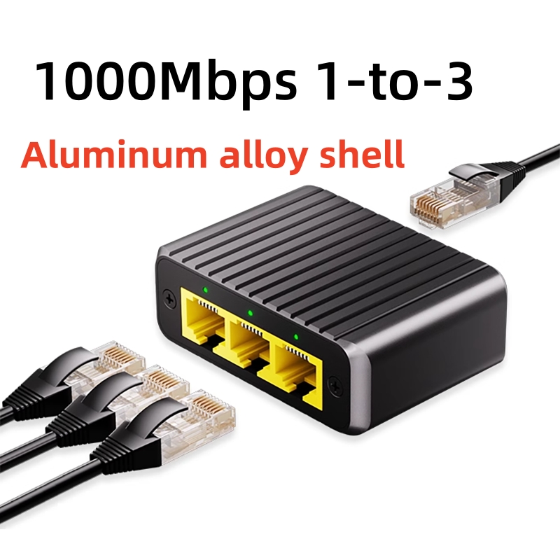 1000Mbps Internet Splitter Network Switch RJ45 LAN Hub Stable Ethernet Adapter for Router PC TV Simultaneously Networking: black