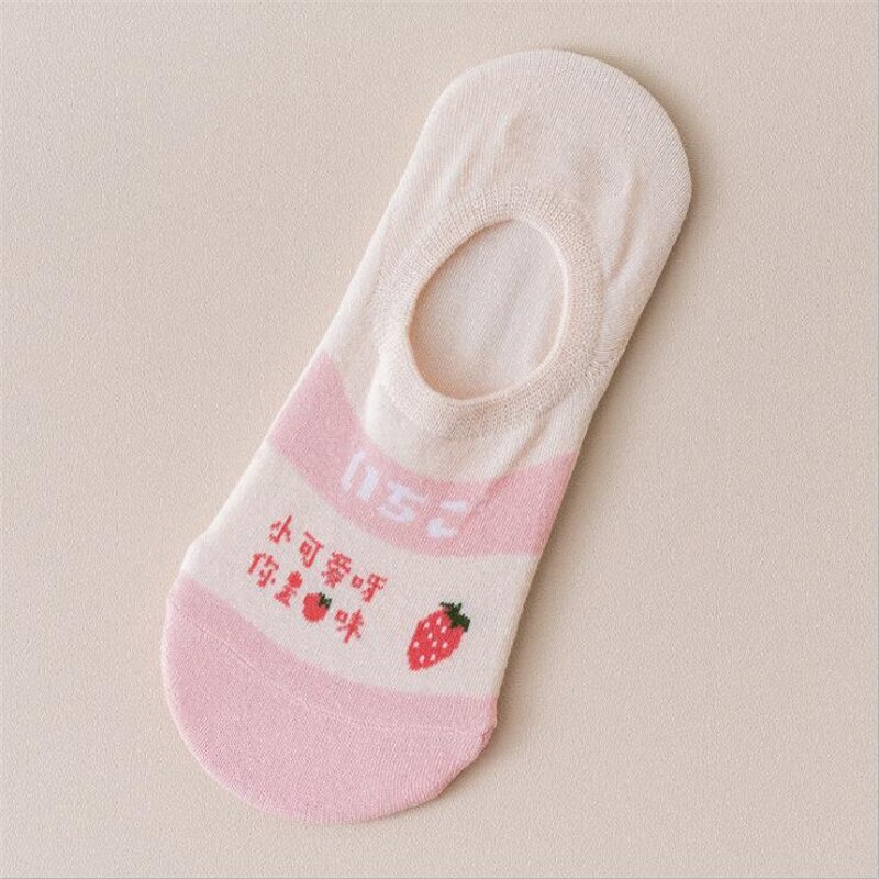 Novedad en calcetines cortos estampados de fresa y plátano para mujer, calcetines de frutas Kawaii, zapatillas medias invisibles de algodón para mujer, calcetines cortos: 6