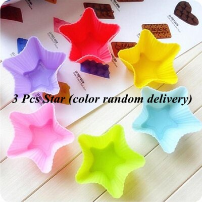 3 st silikon cupcake liners tårtform muffins fodral muti rund form cup cake verktyg bakform bakverk form olika former: 3 st stjärna
