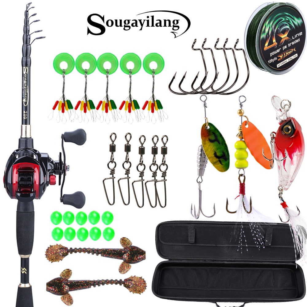 Sougayilang 1.8-2.4m teleskopisk casting fiskeri combo bærbar ultralet stang og fiskehjuls fiskegrej med 7.1:1 gearforhold