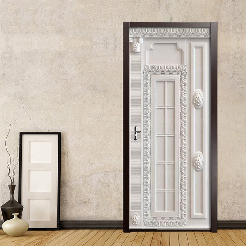 Pegatinas para puerta con patrón de bordes estéreo europeo, Mural de PVC, papel tapiz autoadhesivo, póster, decoración del Puerta del dormitorio para sala de estar
