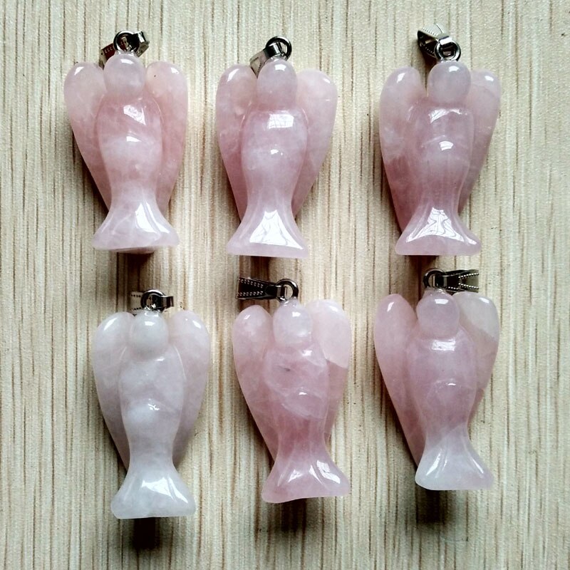 6 stks/partij mode natuursteen roze kleur angel hangers bedels voor ketting maken sieraden