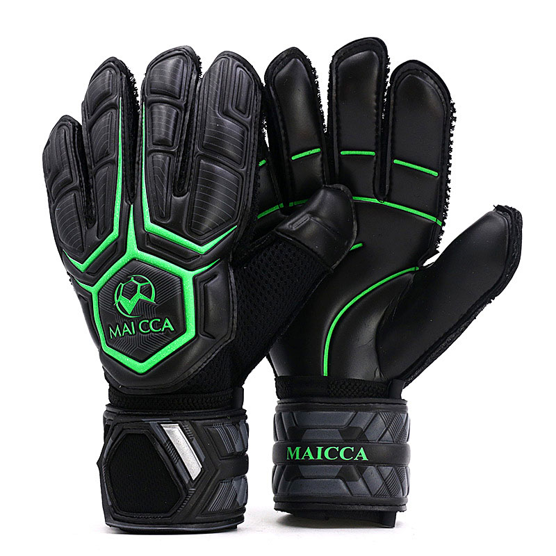 MAICCA Finger Schutz Torwart Handschuhe FußBall Professionelle FußBall FußBall Handschuhe Ausbildung Handschuhe Weiche Verdicken Latex: Schwarz Grün / Größe 9