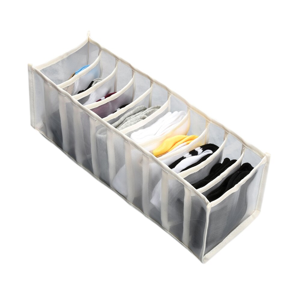 Underwear Storage Boxes Clothes Organizer Drawer Nylon Divider Closet Organizer For Folding Ties Socks Shorts Bra Organizer: White 11 Grids
