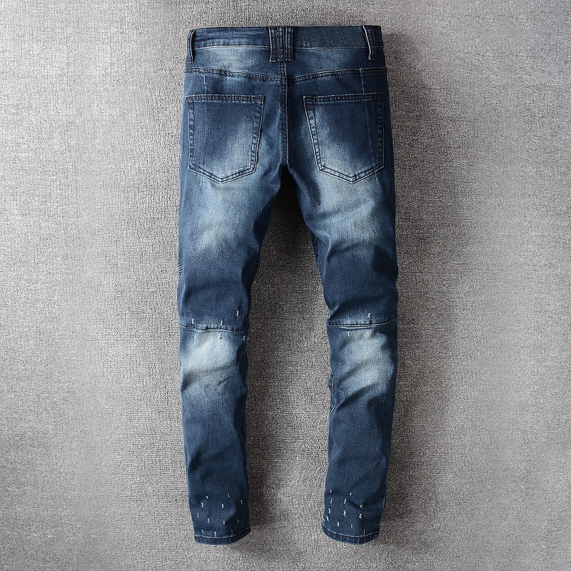 KIMSERE Mens Hi Street Ripped Biker Jeans Pants Pleated Motorcycle Denim Trousers With Holes Moto Jeans Plus Size 28-40