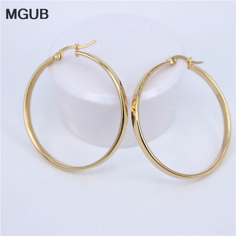 MGUB diámetro 30MM-60MM de joyería de acero inoxidable grandes pendientes de aro de cristal círculo dorado pendientes para las mujeres LH505