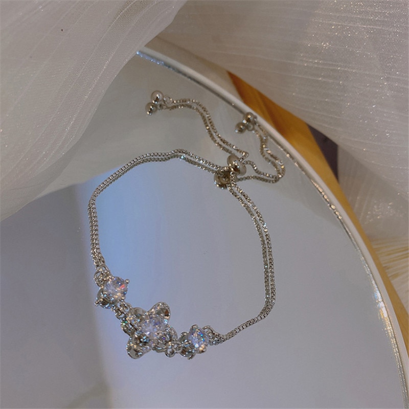 Fyuan Prachtige Bloemen Zirkoon Armband Voor Vrouwen Zilver Kleur Chain Crystal Armbanden En Armbanden Sieraden Party