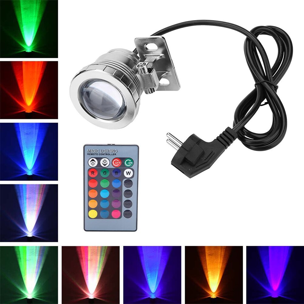 Luz LED subacuática RGB de 10W, Multicolor, resistente al agua, luces subacuáticas, paisaje, fuente, lámpara de estanque, foco, lámpara subacuática: EU Silver