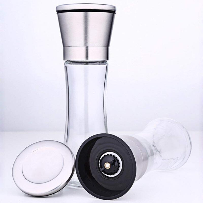 Bottles Pepper Grinder Stainless Steel Premium Brushed Adjustable Coarseness Ceramic Salt And Pepper Manual Mill Lead Free Glass