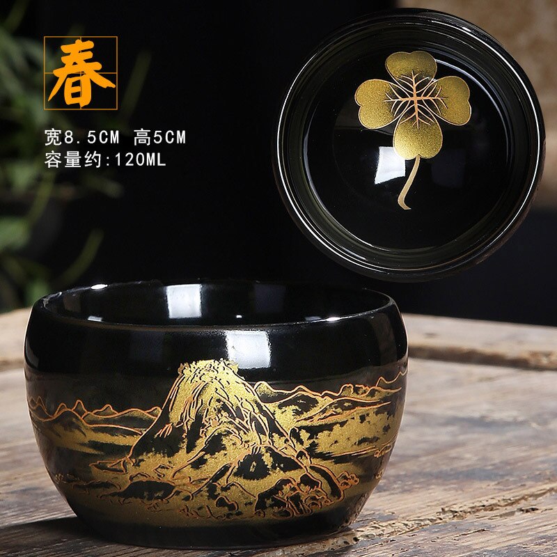 Tasse à thé Kung Fu en céramique, four à fleurs Bizarre, tasses de glaçage Temmoku individuelles, service à thé principal: Clair