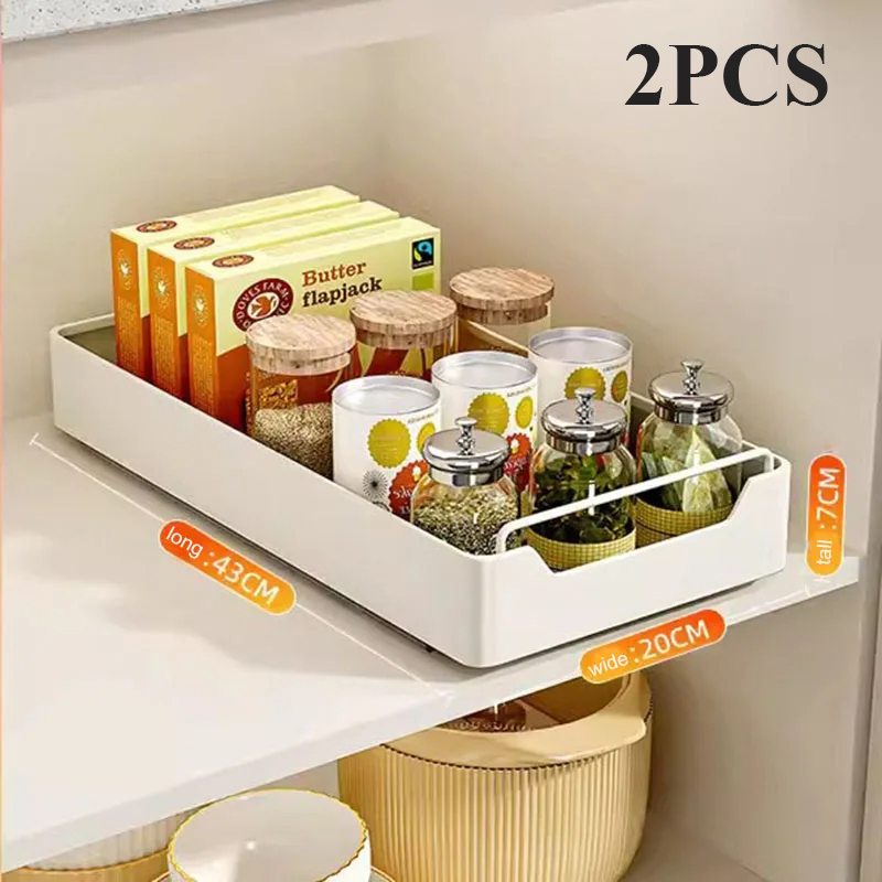 Kitchen Storage Box with Sliding Rail Pull-out Cabinet Storage Rack Spice Pantry Shelves Drawer Kitchen Organizer Basket: light yellow