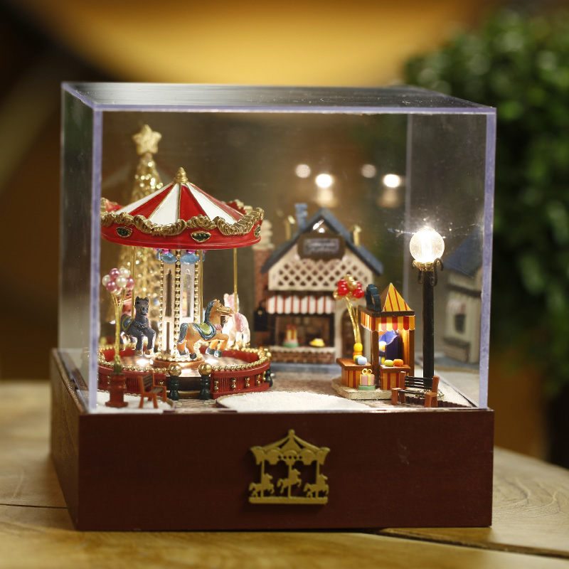 Boîte à musique style carrousel DIY | Boîte à musique en bois pour bonheur et soleil, jouet éducatif fait à la main européen, décoration de la maison, pour enfants