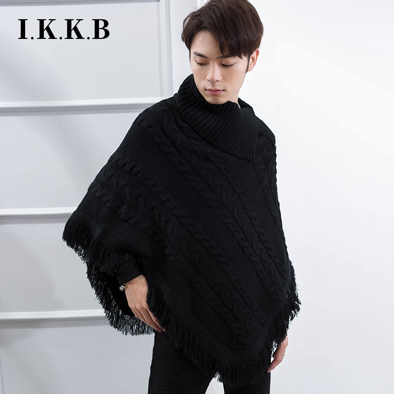 Cape à col roulé pour hommes, veste à manches courtes chauve-souris, à revers, ample, tendance, pour jeunes, tendance, automne et hiver: L