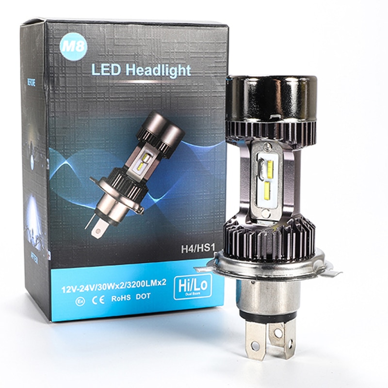 Lampe frontale LED avec ventilateur pour Moto, Accessoire pour Scooter, H4 BA20D, 20W, 6000K, puces CSP, 1 pièce