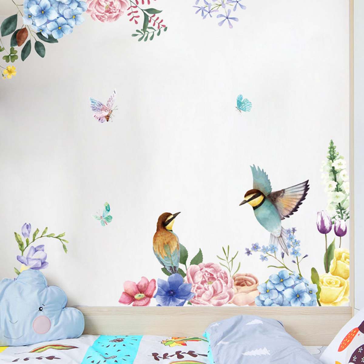 Spring Flower Bird Wall Stickers Window Decals Home Decor for Bedroom Living Room Kitchen DIY PVC Mural Arts Wall Decals