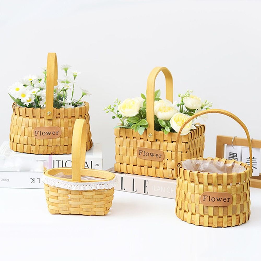 Cestino intrecciato Cestino intrecciato a mano alla moda fatto a mano Cesto di fiori portatile in carta fai-da-te Cesto intrecciato a mano Cestino portaoggetti intrecciato a mano