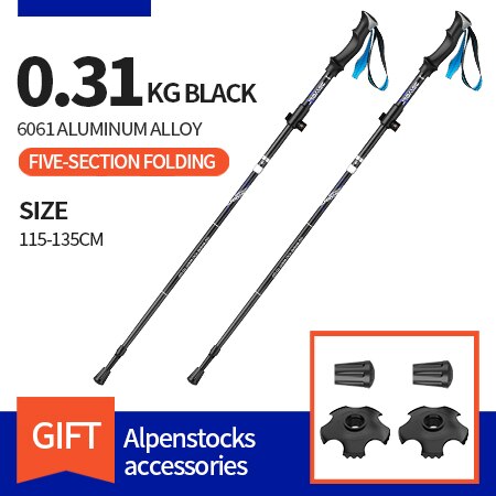 BSWOLF-Bastones de Trekking ultraligeros, 2 piezas, bastones de senderismo, bastones de aluminio plegables para caminar, bastones nórdicos: Short handle Black