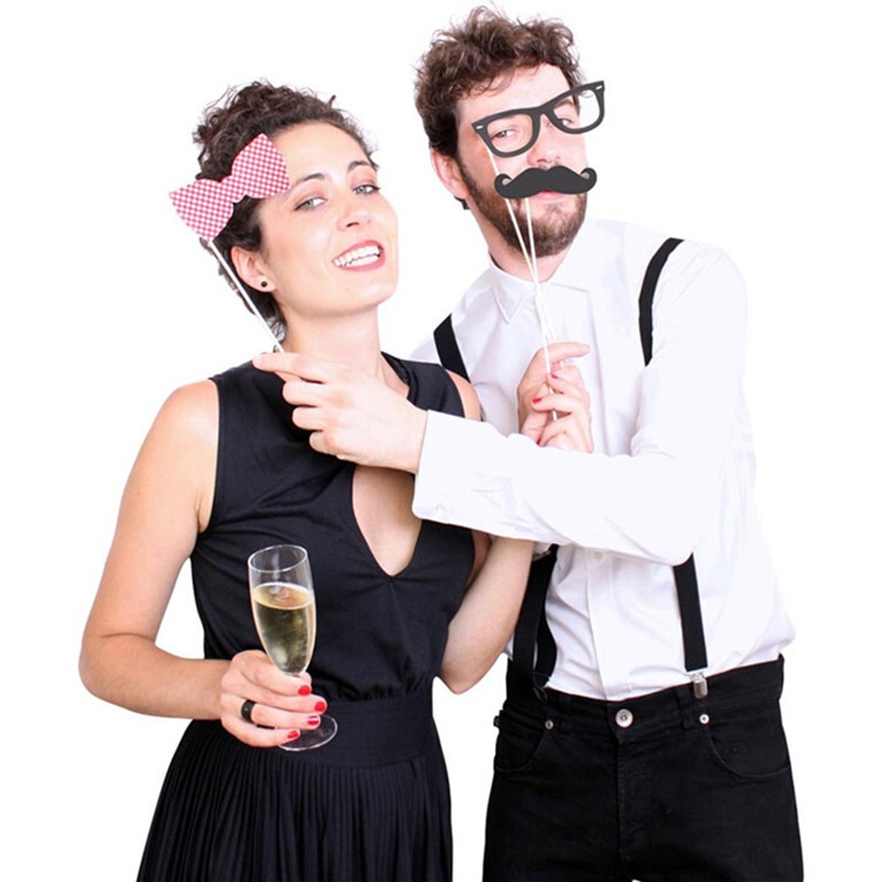 58Pcs/Set DIY Ball Masks Photo Booth Wedding Decoration Birthday Props Party Masks Mustache Glasses Lips