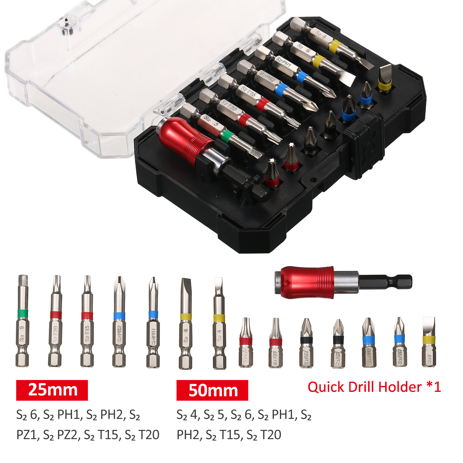 15/20/45PCS Drill Bit Set Screwdriver Bit Set Impact Driver Bit Set for Wood Metal Steel and Security Screwdriver Bits with Case: Brown