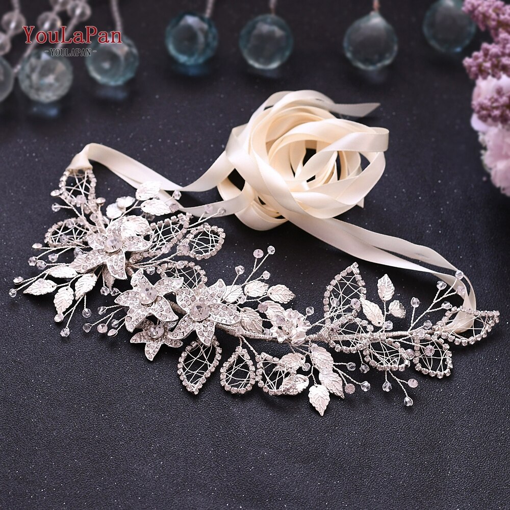 YouLaPan SH282 Rhinestone Belt Silver Diamond Belt Women’s Dress Belt Bridesmaid Dresses Belt Sparkly Belt Floral Bridal Belt: Ivory ribbon