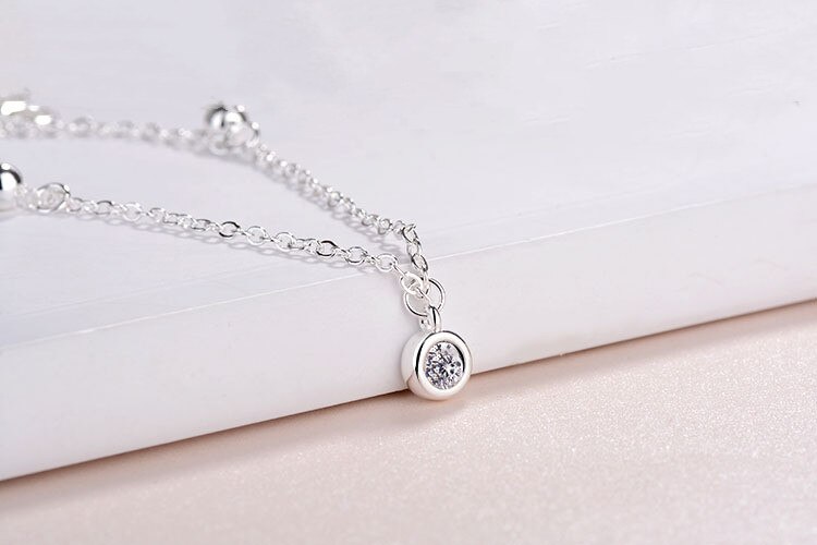 Meisjes Zilver 925 Enkelbanden Sieraden Crystal Ronde Vrouwelijke Enkelband Voor Vrouwen Accessoires Trendy Prinses Enkelbandje