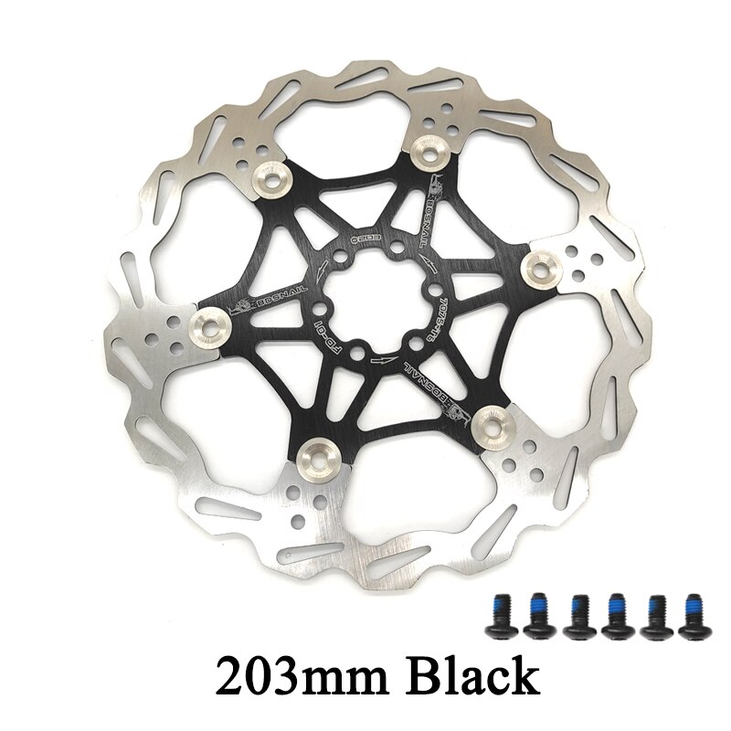 SNAIL Mountain Road Bike Floating Disc Brake Pads 160mm 180mm 203mm Six-nail Disc Rotor Floating Disc Brake Pads Bicycle Rotors: 203mm Black