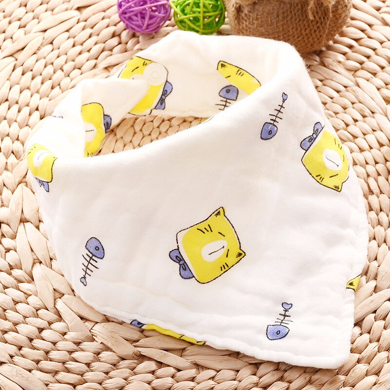 Muslin Baby Slabbers - Cartoon Dierenprint - Katoen Bandana Smock - Unisex Baby Spuugdoekjes: Gele kat