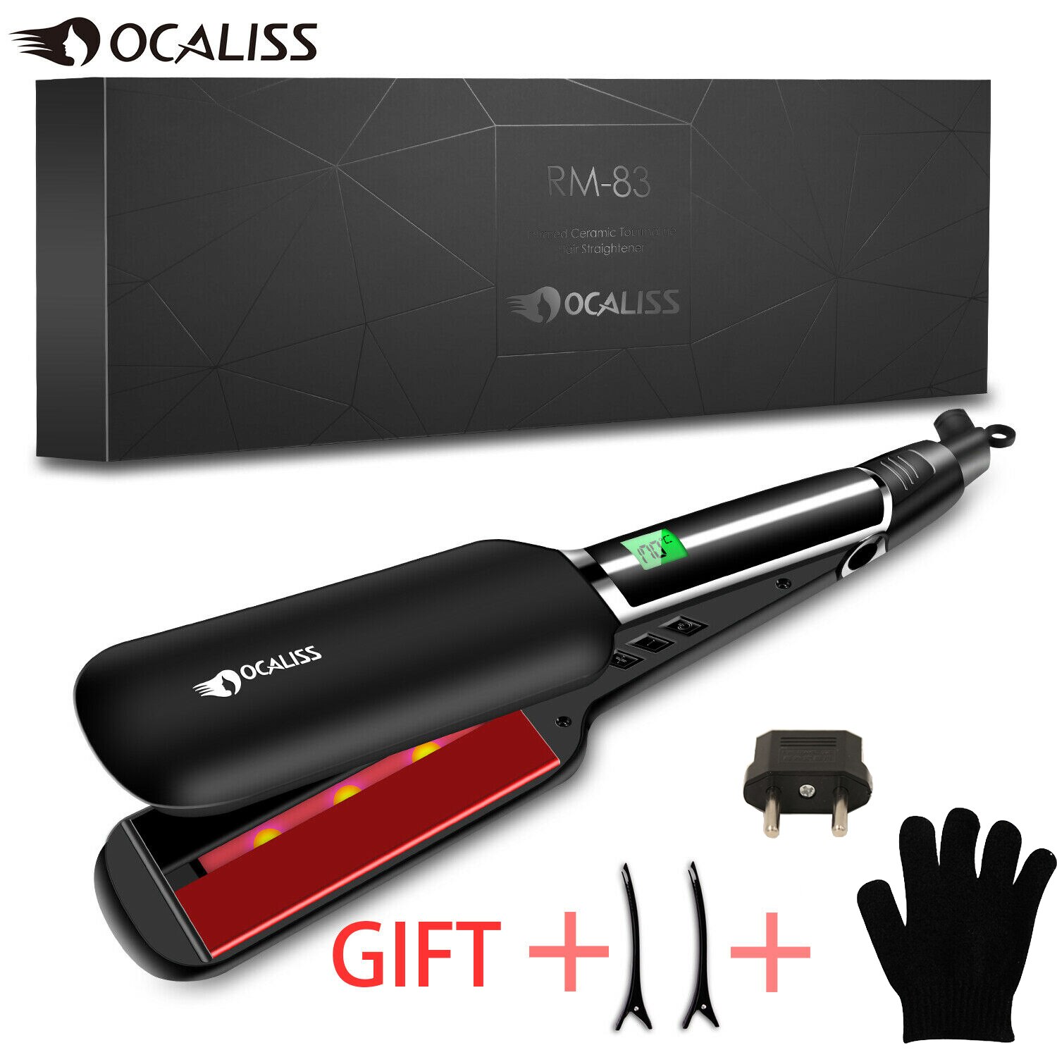 Ocaliss – lisseur de cheveux en titane, température réglable à RM-83, avec affichage numérique LCD, 100-240V, 30 chauffages: RM-83-EU