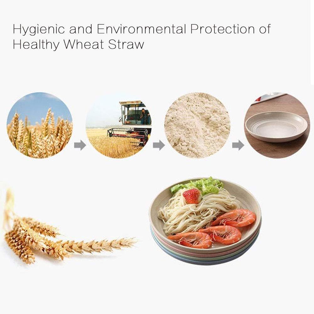 4 Pcs Round Four Color Wheat Straw Plate Dishwasher and Microwave Safe Easy Clean Tableware Plates for Candy Dessert Noodle
