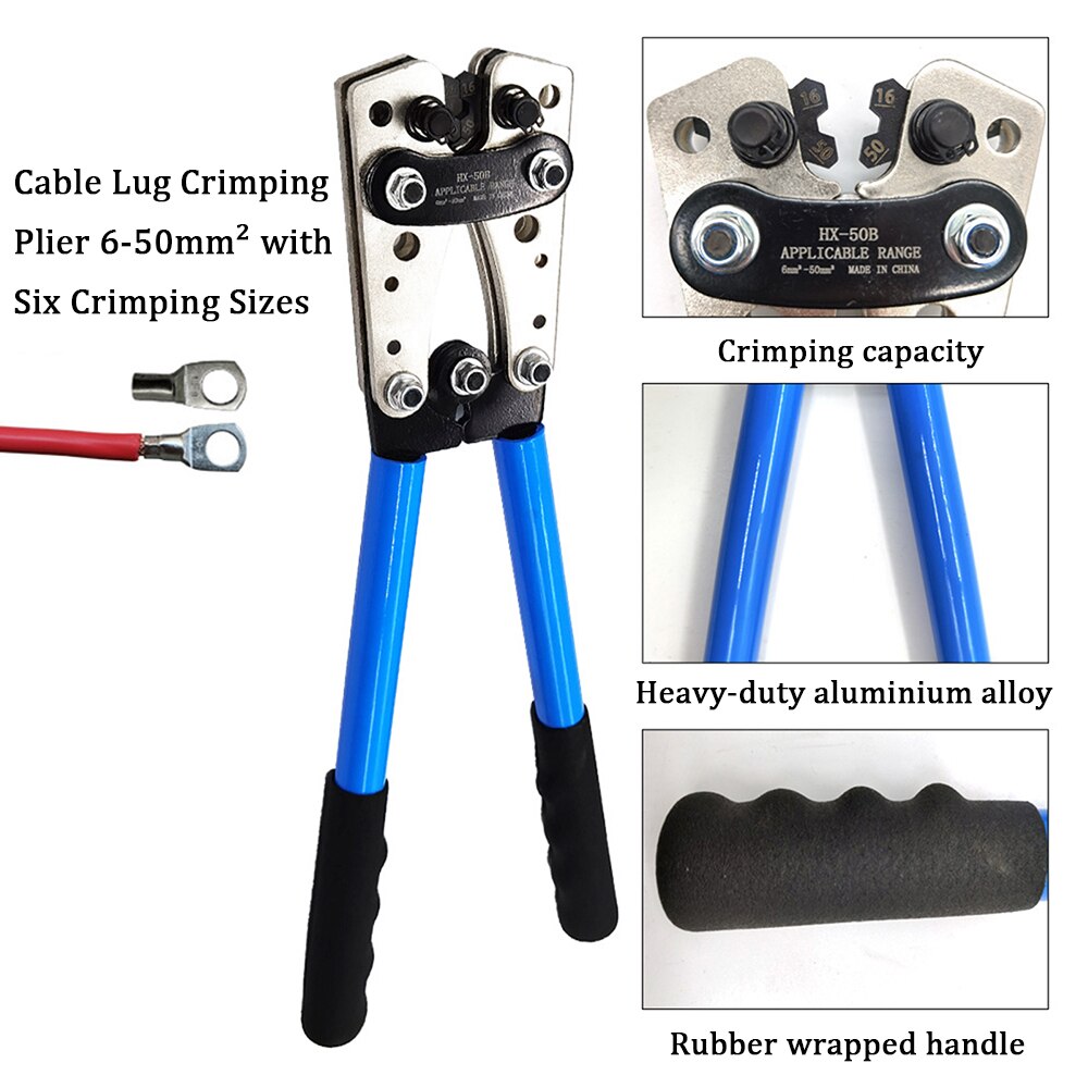 Terminal Cable Lug Crimping Pliers Y.O Plug Crimper Wire Terminal Crimping Tool 6-50mm² Six Crimping Sizes
