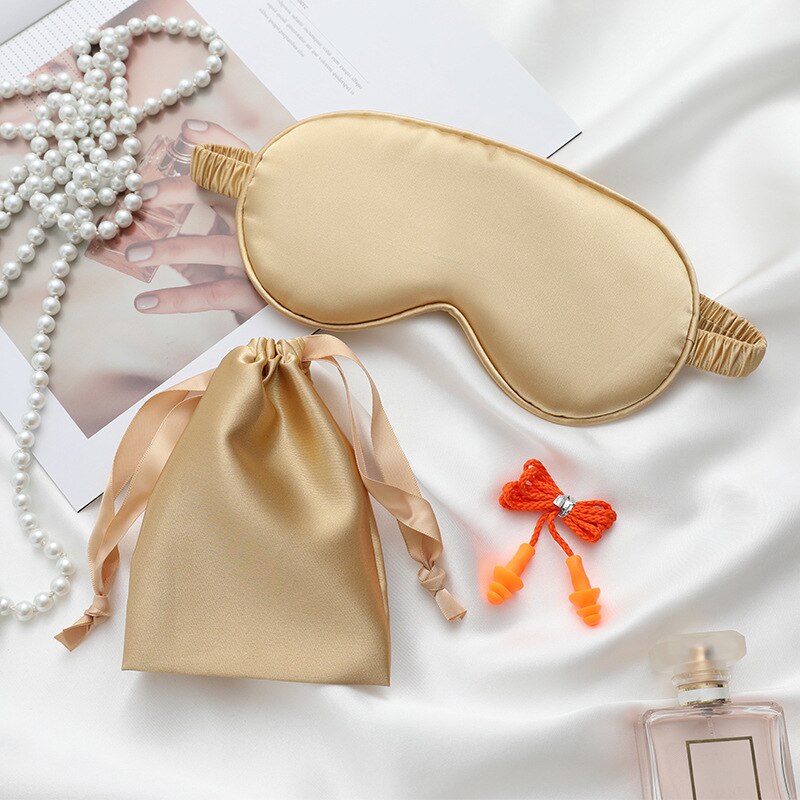 Sleeping Eye Mask Eyeshade Eyepatch Sleep Cover Blindfold Patch Nap Travel Relax Rest + Carrying Bag + Noise Reduction Earplugs: Gold