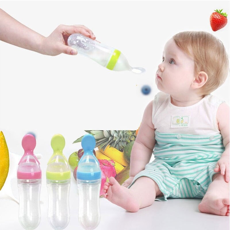90ml sikker nyfødt baby fodringsflaske lille barn silikone klemme fodring ske mælkeflaske baby træning fodermælk flaske