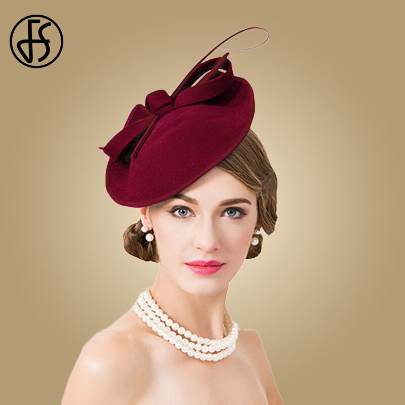 Fs 100% Wol Zwarte Hoed Kerk Elegante Dames Formele Vintage Voelde Fedora Bruiloft Fascinators Hoeden Voor Vrouwen Bunker Vrouwelijke Cap