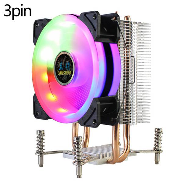 LANSHUO CPU Cooler RGB CPU Radiator 2 Heat Pipes Ultra Quiet Cooler Fan for LGA X79 X99 X299(3/4pin /Single/Dual Fan): 3Pin Single Fanlight
