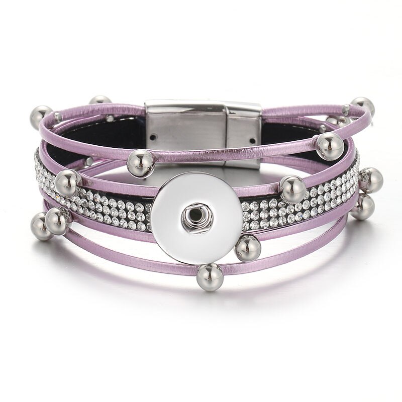 SE0218 bracelet en cuir multicouche perles cristal bohème 18mm bracelets pression ajustement 18MM boutons pression bijoux