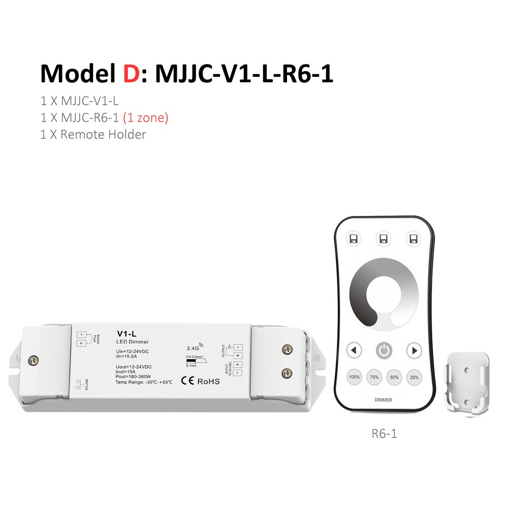 LED Dimmer 12v 24v 1CH 15A DC PWM 2.4G Wireless Smart Wifi Wall Touch Single Color LED Strip Light Dimmer Controller Switch V1-L: V1-L-R6-1