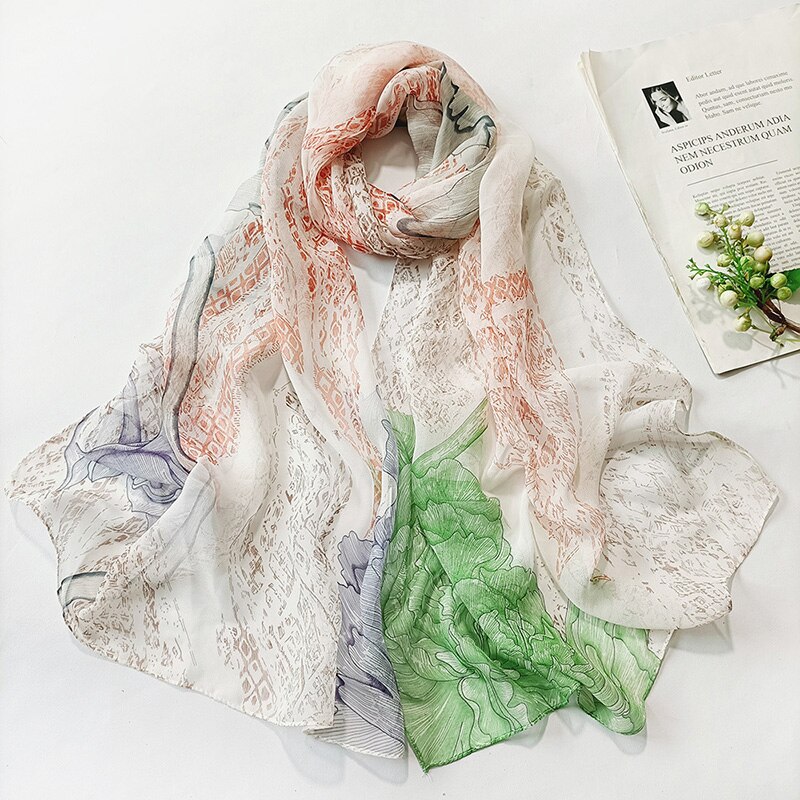 Women Foulard Gradient Flower Georgette Scarf Bandana Shawl Hijab Summer Sun protection: QIS-232