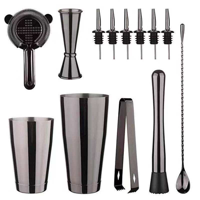 12 Stks/set Rvs Cocktail Shaker Ice Tong Mixer Drinken Boston Barman Browser Kit Bars Set Professionele Barman Tool