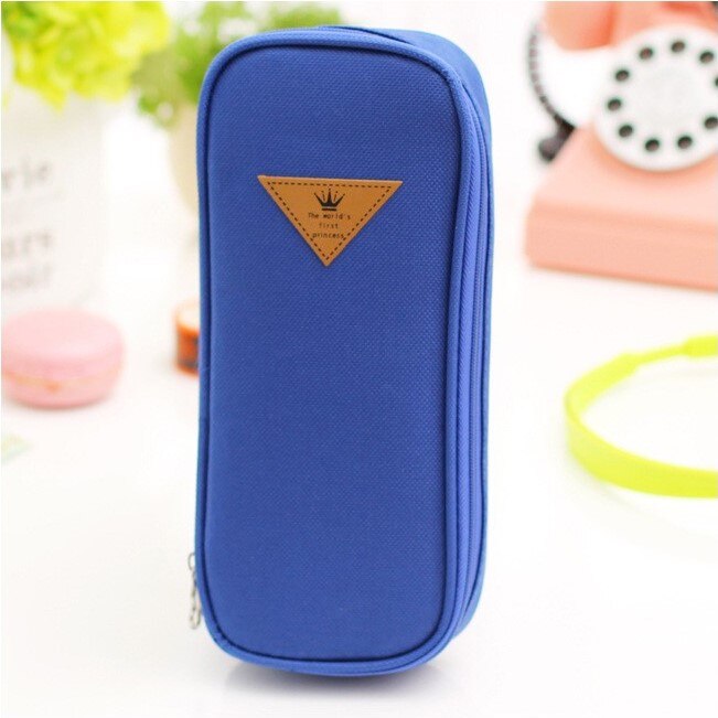 Estilo coreano Color caramelo breve lápiz caso multifunción papelería bolsa organizadora para almacenamiento Fuente de la escuela Escolar Papelaria: Azul marino