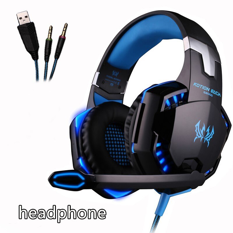 KOTION OGNI gioco cuffia Gioco Headphhones 3.5 millimetri Auricolare Gamer stereo basso Cuffie con Microfono portato per Il Calcolatore Del PC: G2000 blu