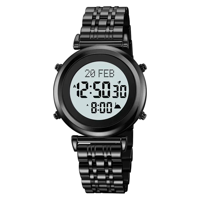 Skmei 2139 Staal Moslim Azan Digitaal Horloge Heren Achterlicht Waterdicht Polshorloge Gebed Qibla Kompas Wekker Horloge 1861: Goud