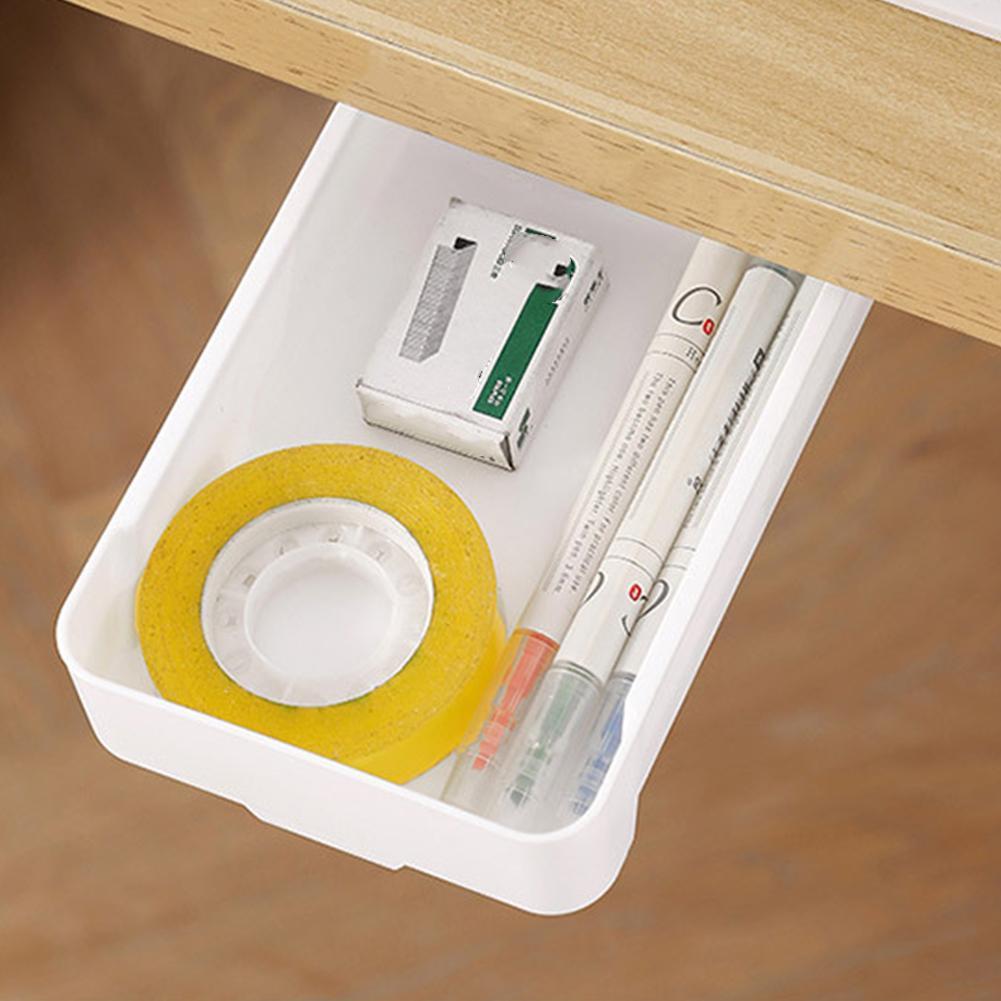 Self Stick Pencil Tray Under Desk Drawer Storage Box Hidden Stationery Organizer Stand For Pens Office Home Storage Organizer