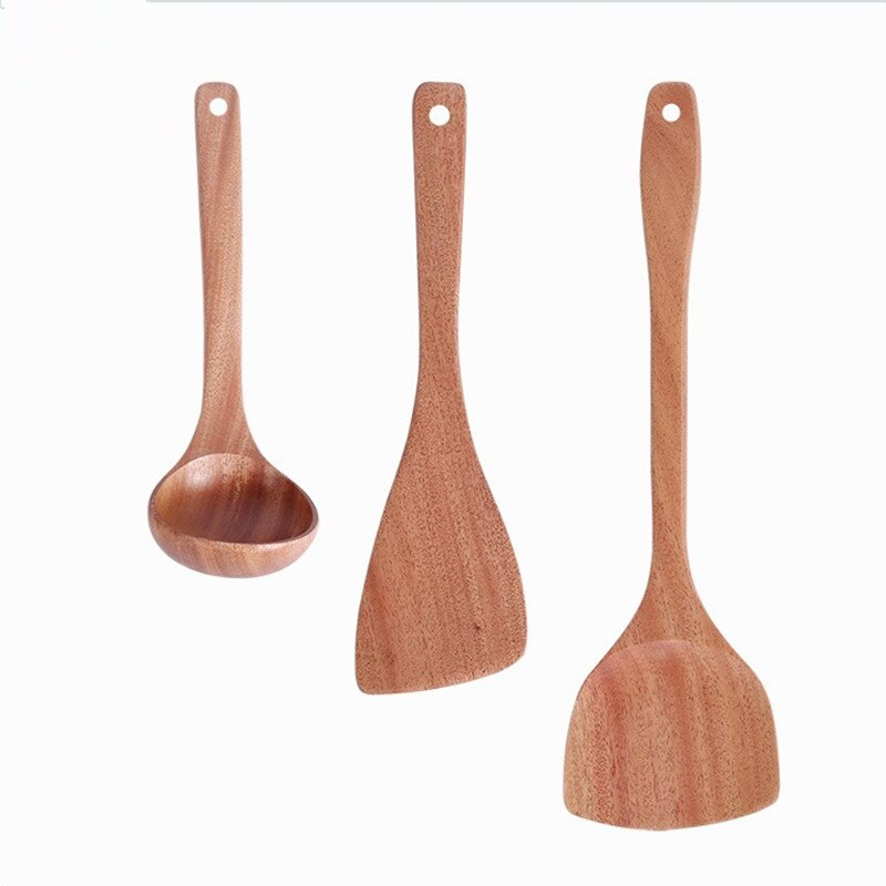Vacclo Wooden Cooking Spatula Soup Spoon Rosewood Kitchen Utensil Korean Style Long Handle Turners Smooth Surface Polished