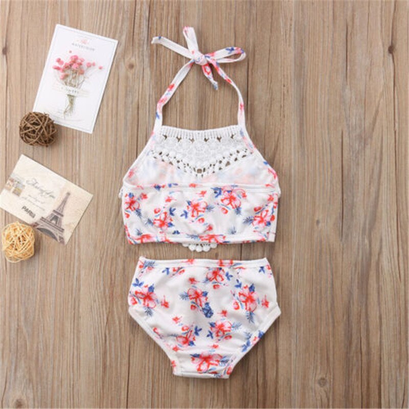 2-6T Girl Swimsuit Pink Flower Print Children Swimwear Ruffle Swimsuits For Girls Bikini Kids Swimwear Beach Bathing Suits