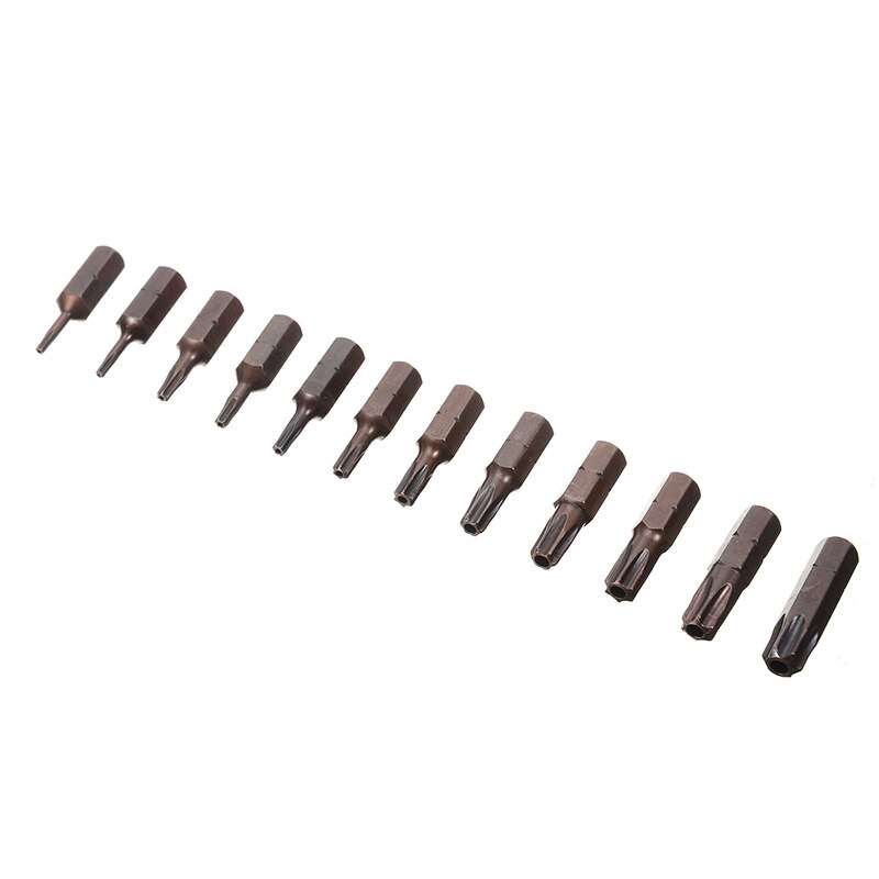 12 stuks  t6-t40 s2 magnetische torx-schroevendraaierbits 1/4 '' beveiligingsschroevendraaierbits van fraudebestendig gelegeerd staal voor boor- en luchtgereedschap