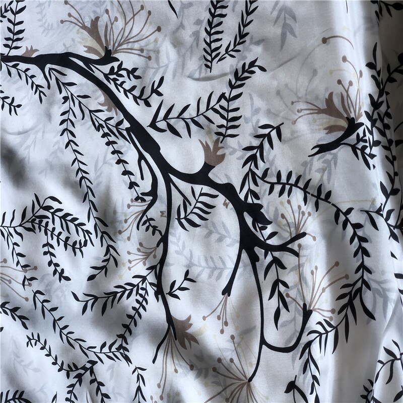 100cm*110cm Leaf Print Silk Fabric Habotai Material Lining