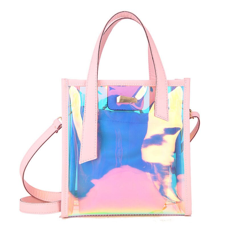 Bolsa de ombro feminina transparente, sacola de mão da moda 2 pçs/set de ombro selvagem: Rosa