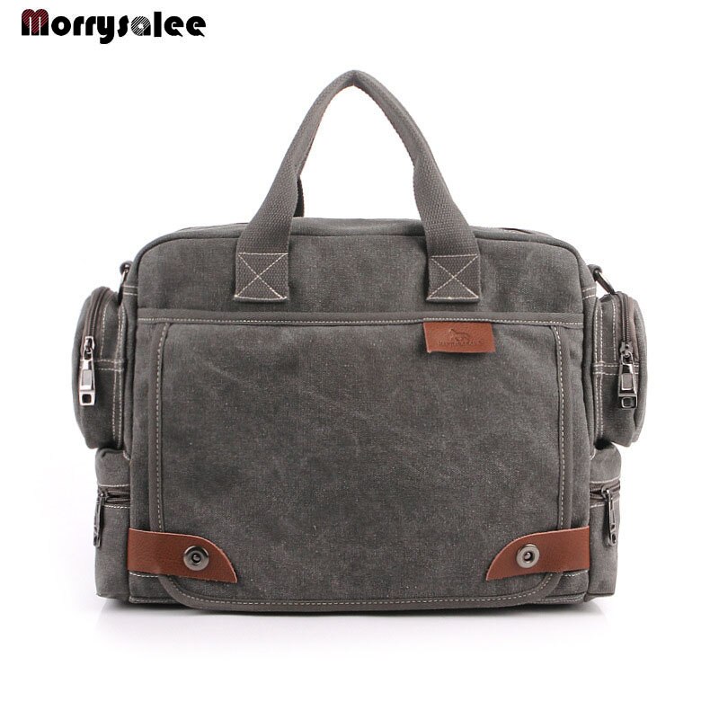 Multi-function Canvas Men's Bag Men shoulder Bag Business Casual male Handbag: Gray
