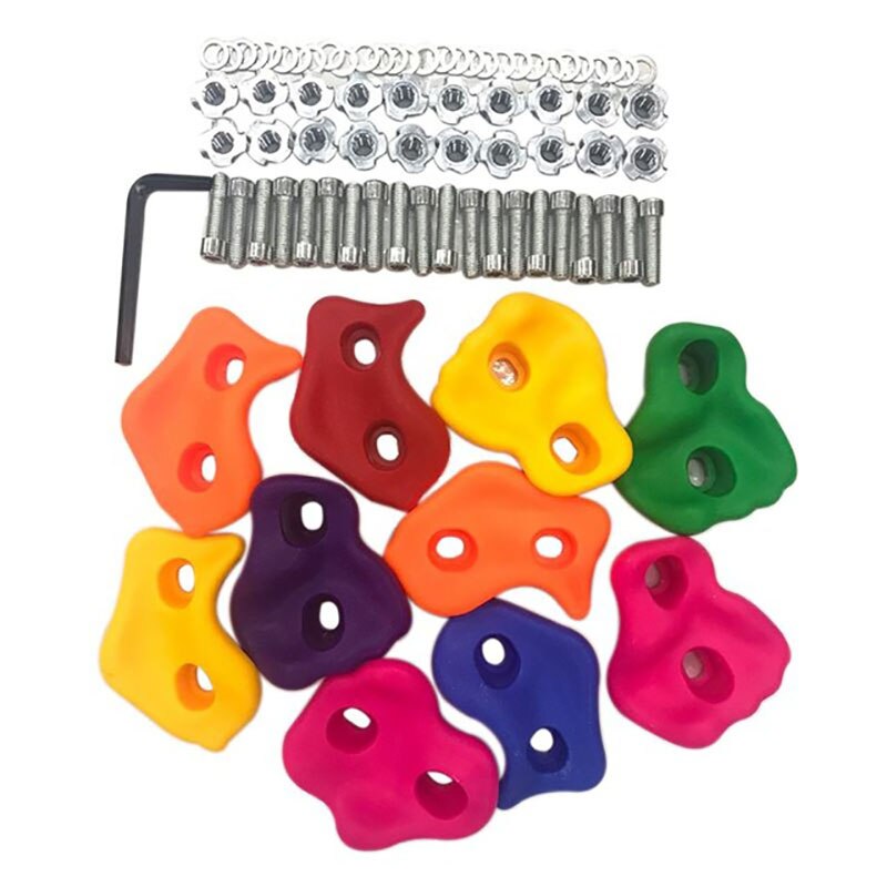 ELOS-10Pcs Mixed Color Plastic Children Kids Rock Climbing Wood Wall Stones Hand Feet Holds Grip Kits with Screws