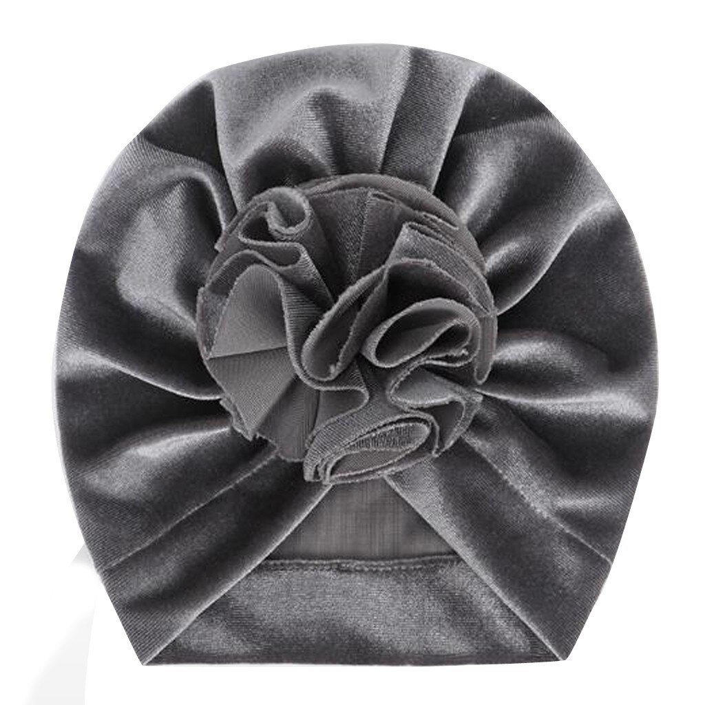 Baby Bloem Fluwelen India Hoed Moslim Ruche Kanker Chemo Hoed Beanie Meisjes Jongens Moslim Sjaal Cap Haaraccessoires: Grijs